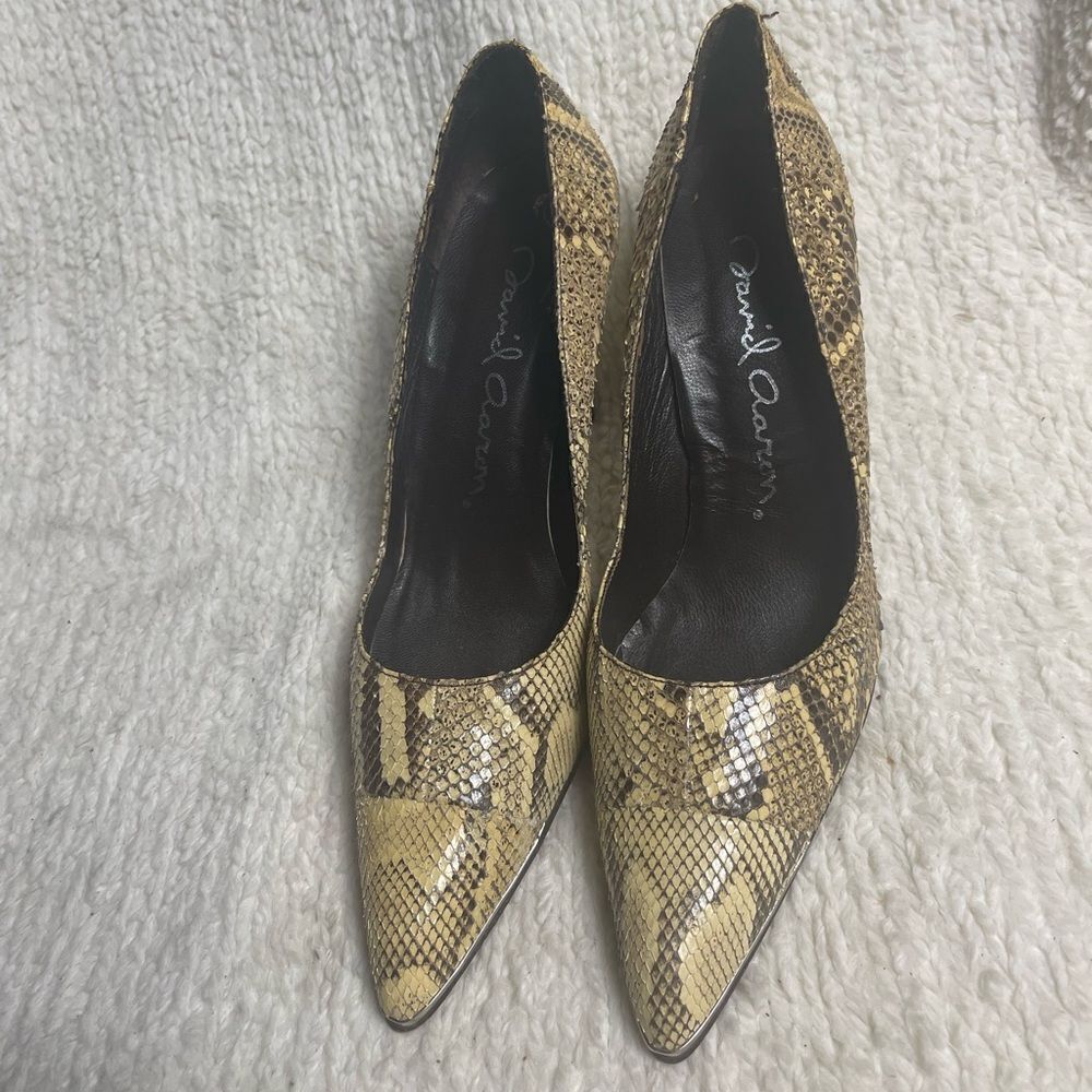 David Aaron leather Snakeskin - Brown and beige slip on heels SZ10M